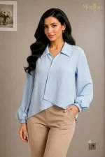 بلوز زنانه یقه شکاری چپ و راستی پری چروک کد ۴۴۴۴