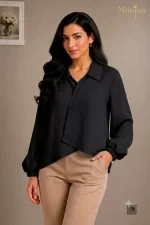 بلوز زنانه یقه شکاری چپ و راستی پری چروک کد ۴۴۴۴