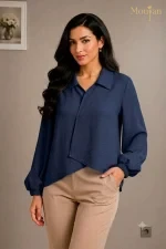 بلوز زنانه یقه شکاری چپ و راستی پری چروک کد ۴۴۴۴