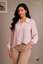 بلوز زنانه یقه شکاری چپ و راستی پری چروک کد ۴۴۴۴