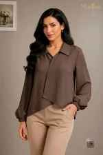 بلوز زنانه یقه شکاری چپ و راستی پری چروک کد ۴۴۴۴